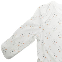 Newborn white lunar star knotted baby gown with orange and gray star pattern long sleeve