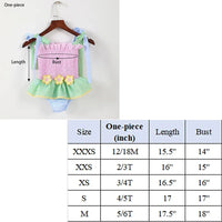 toddlers pink green one-piece seersucker swimsuit with flower accents for matching seersucker swimsuits for siblings