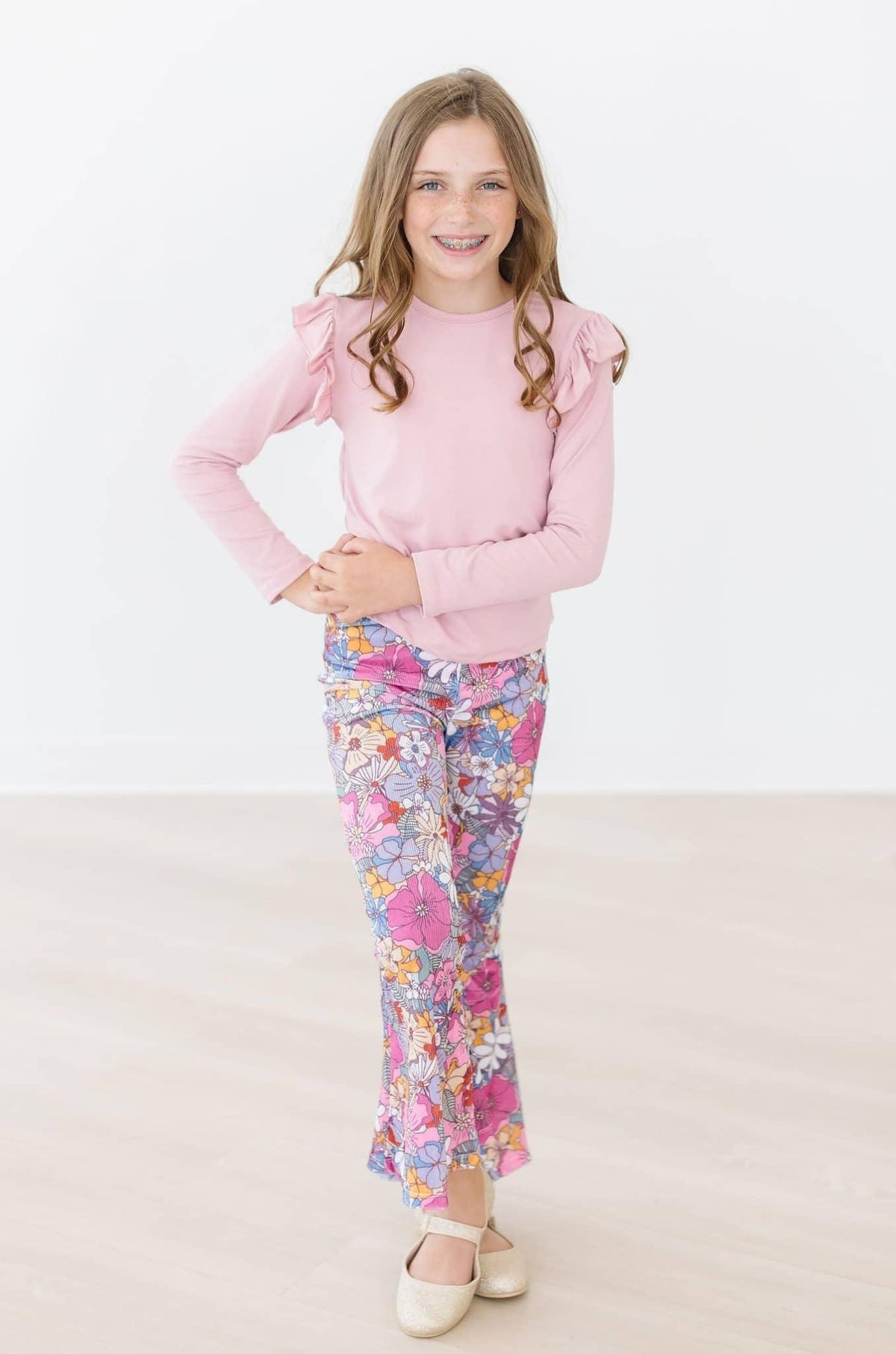 Mauve Ribbed Velvet Bell Bottoms for Kids - The Palm Beach Baby