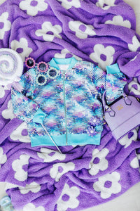 Girls turquoise and purple mermaid sequin jacket for girls with long sleeves and zipper