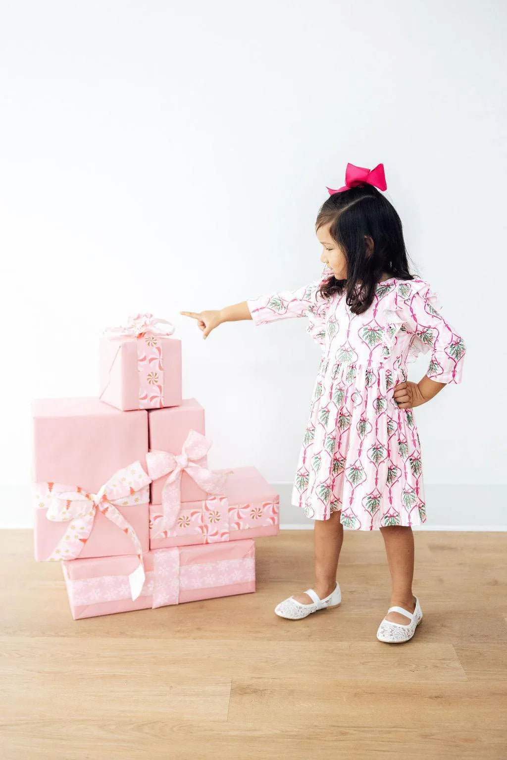 Merry Mistletoe 3/4 Sleeve Ruffle Twirl Dress for Girls - The Palm Beach Baby
