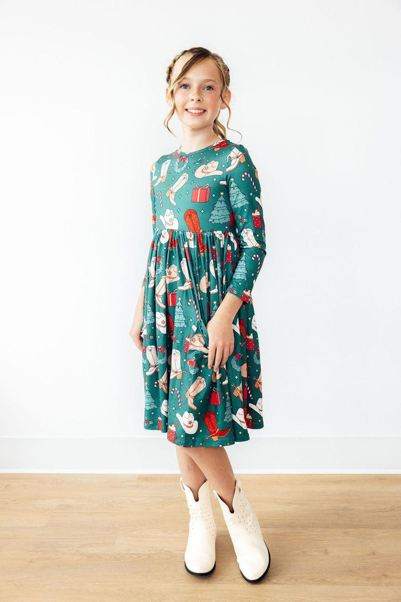 Western Wonderland Long Sleeve Pocket Twirl Dress