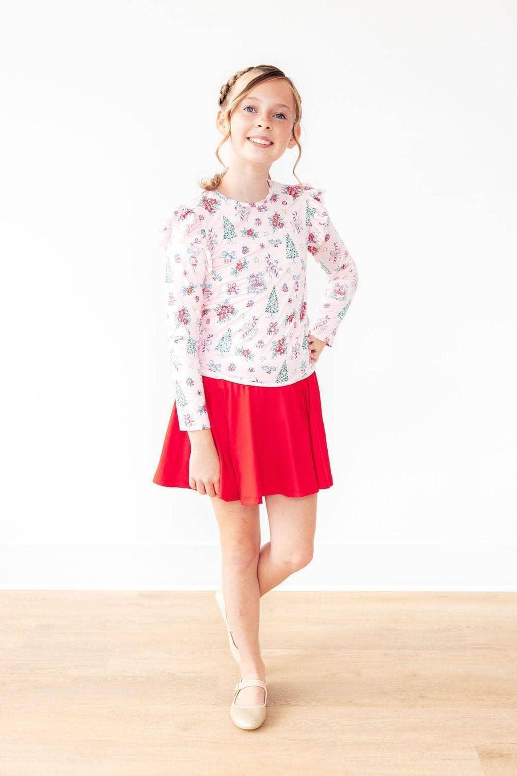 Pink Christmas Long Sleeve Ruffle Tee for Girls - Cozy, Stylish & Easy Care Festive Top - The Palm Beach Baby