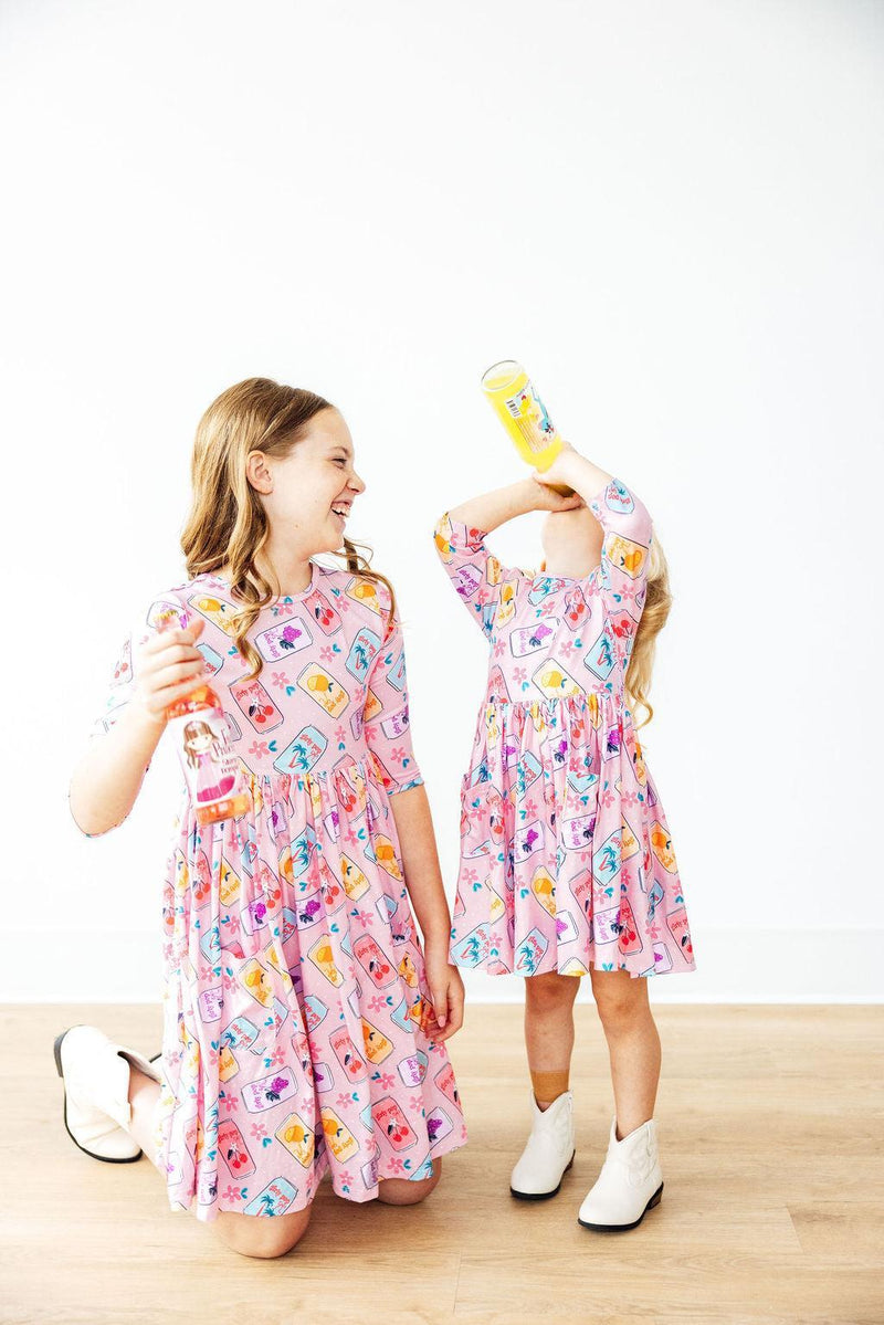 Girly Pop 3/4 Sleeve Pocket Twirl Dress - Palm Beach Pink