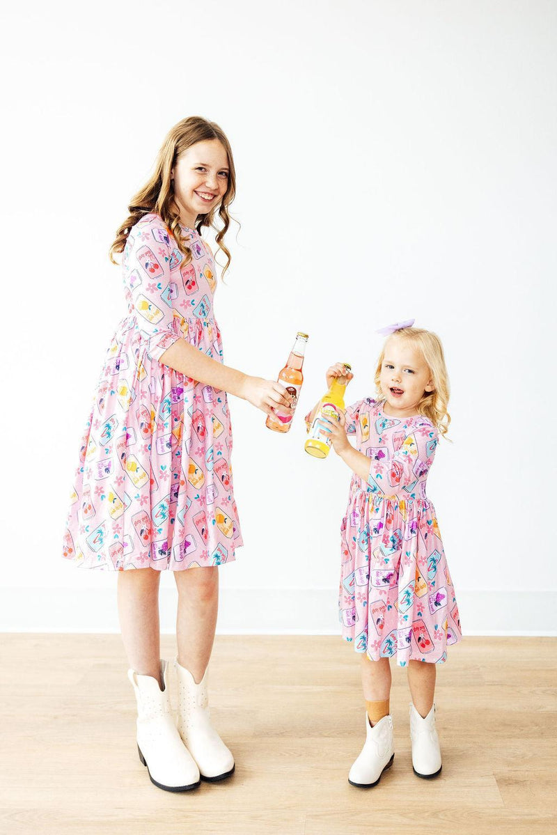 Girly Pop 3/4 Sleeve Pocket Twirl Dress - Palm Beach Pink