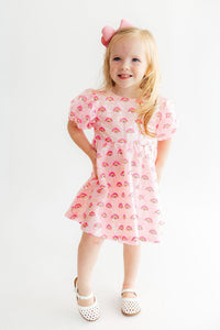 Pink Rainbow Puff Sleeve Sequin Dress - The Palm Beach Baby