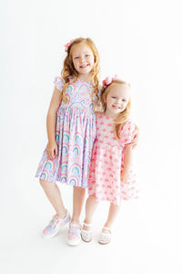 Pink Rainbow Puff Sleeve Sequin Dress - The Palm Beach Baby