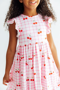 Cherry Sweet Flutter Sleeve Twirl Dress for Girls - Perfect for twirling and playdates.
