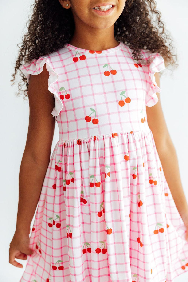 Cherry Sweet Flutter Sleeve Twirl Dress for Girls - Perfect for twirling and playdates.