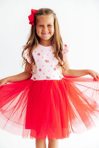 Summer Strawberries Flutter Sleeve Tutu Dress