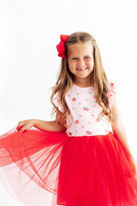 Summer Strawberries Flutter Sleeve Tutu Dress