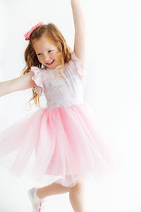 Birthday Magic Flutter Sleeve Tutu Dress For Little Girls