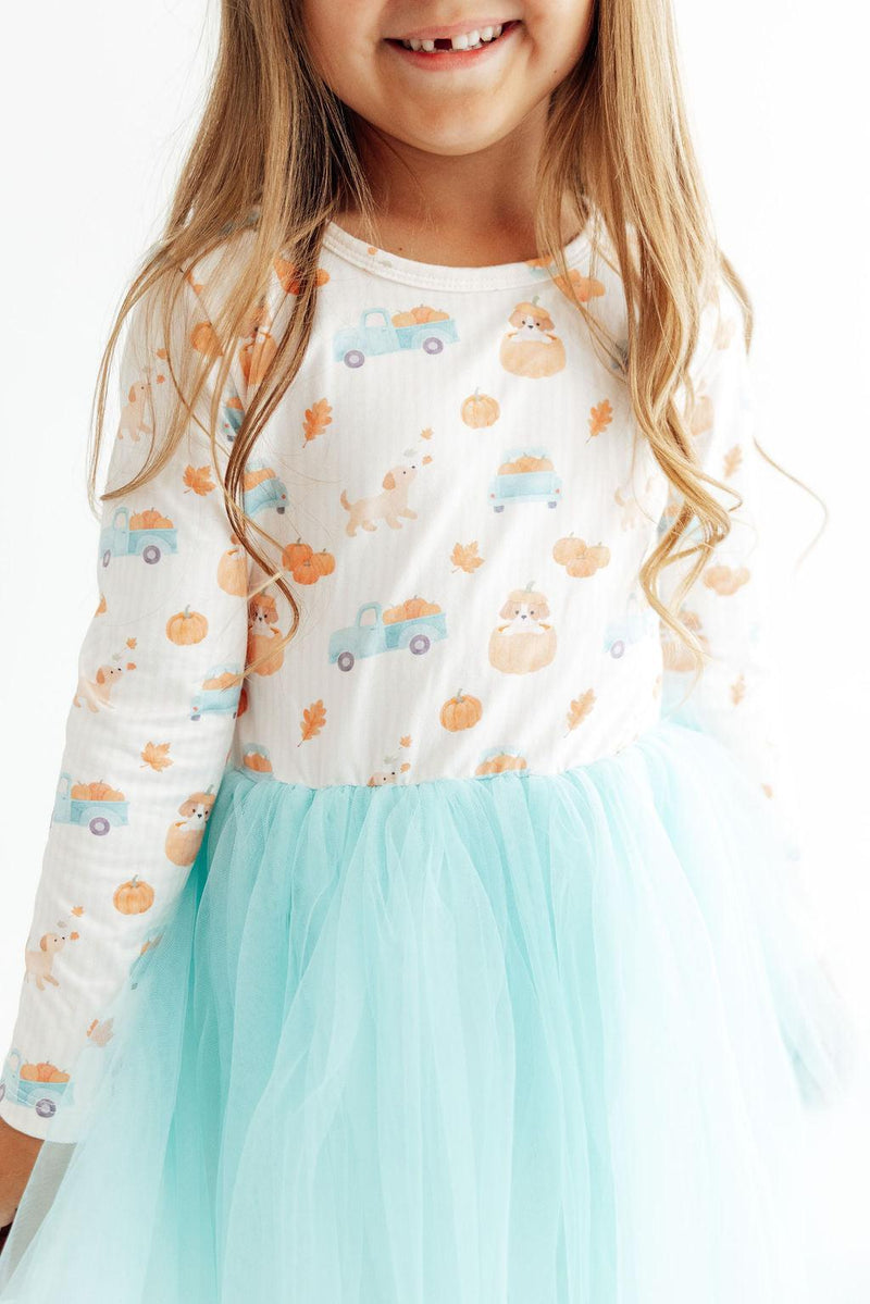 Pumpkin Spice Pups Long SleeveTutu Dress - The Palm Beach Baby