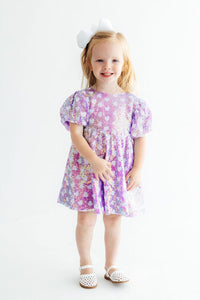 Periwinkle Heart Puff Sleeve Sequin Dress - The Palm Beach Baby
