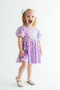 Periwinkle Heart Puff Sleeve Sequin Dress - The Palm Beach Baby