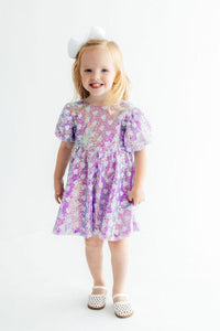 Periwinkle Heart Puff Sleeve Sequin Dress - The Palm Beach Baby