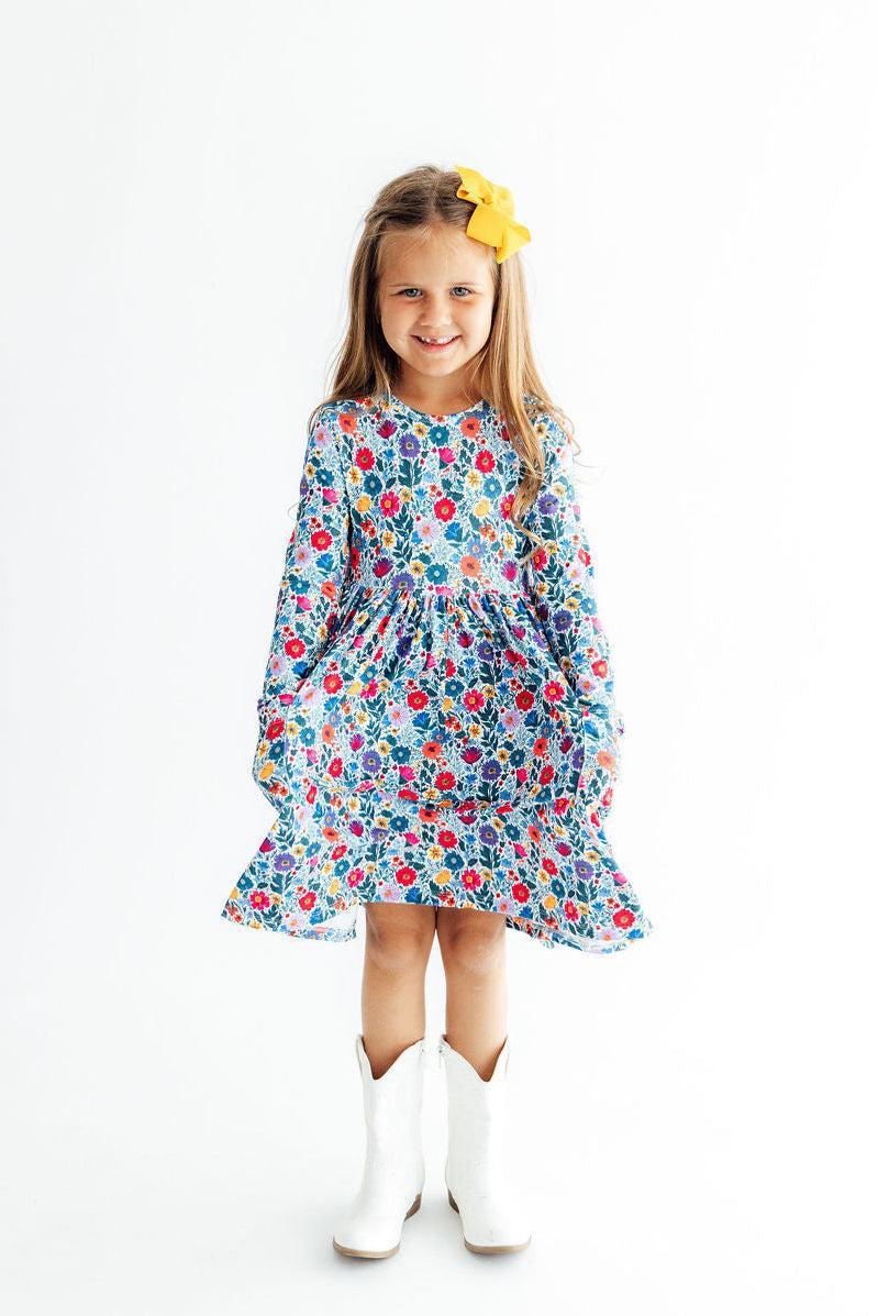 Vintage Floral L/S Pocket Twirl Dress - The Palm Beach Baby Mila & Rose ®