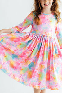 Swirly Whirly 3/4 Sleeve Pocket Twirl Dress - The Palm Beach Baby