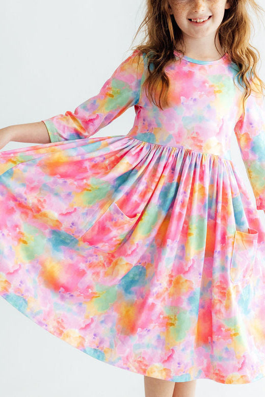 Swirly Whirly 3/4 Sleeve Pocket Twirl Dress - The Palm Beach Baby