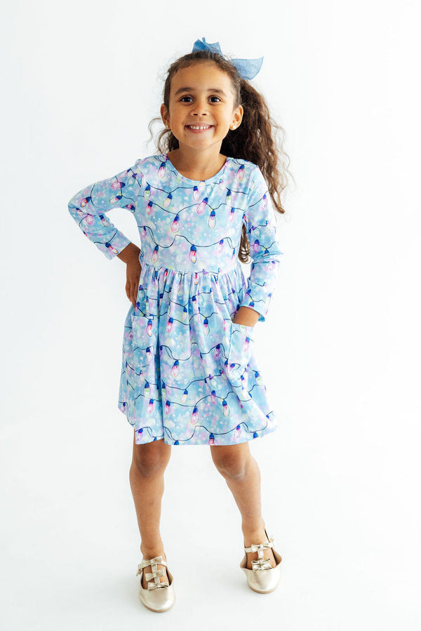 Twinkle Glow Long Sleeve Pocket Twirl Dress