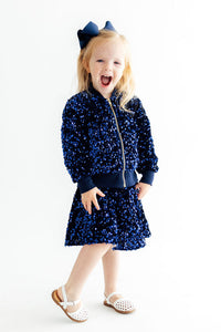 Navy Blue Velvet Sequin Jacket - The Palm Beach Baby
