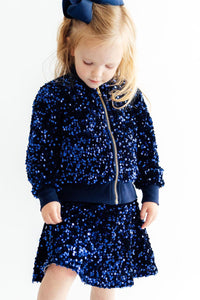 Navy Blue Velvet Sequin Jacket - The Palm Beach Baby