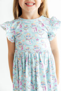 Frosty in Paradise Flutter Sleeve Twirl Dress - The Palm Beach Baby