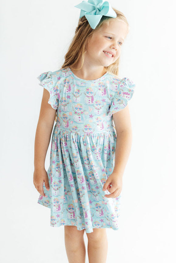 Frosty in Paradise Flutter Sleeve Twirl Dress - The Palm Beach Baby