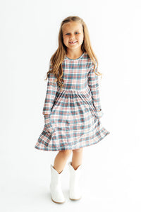 Christmas Plaid Long Sleeve Pocket Twirl Dress - The Palm Beach Baby