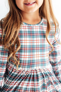 Christmas Plaid Long Sleeve Pocket Twirl Dress - The Palm Beach Baby