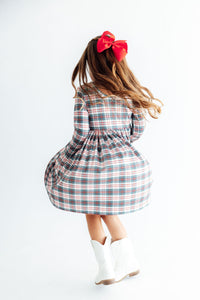 Christmas Plaid Long Sleeve Pocket Twirl Dress - The Palm Beach Baby