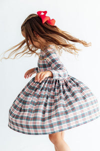 Christmas Plaid Long Sleeve Pocket Twirl Dress - The Palm Beach Baby