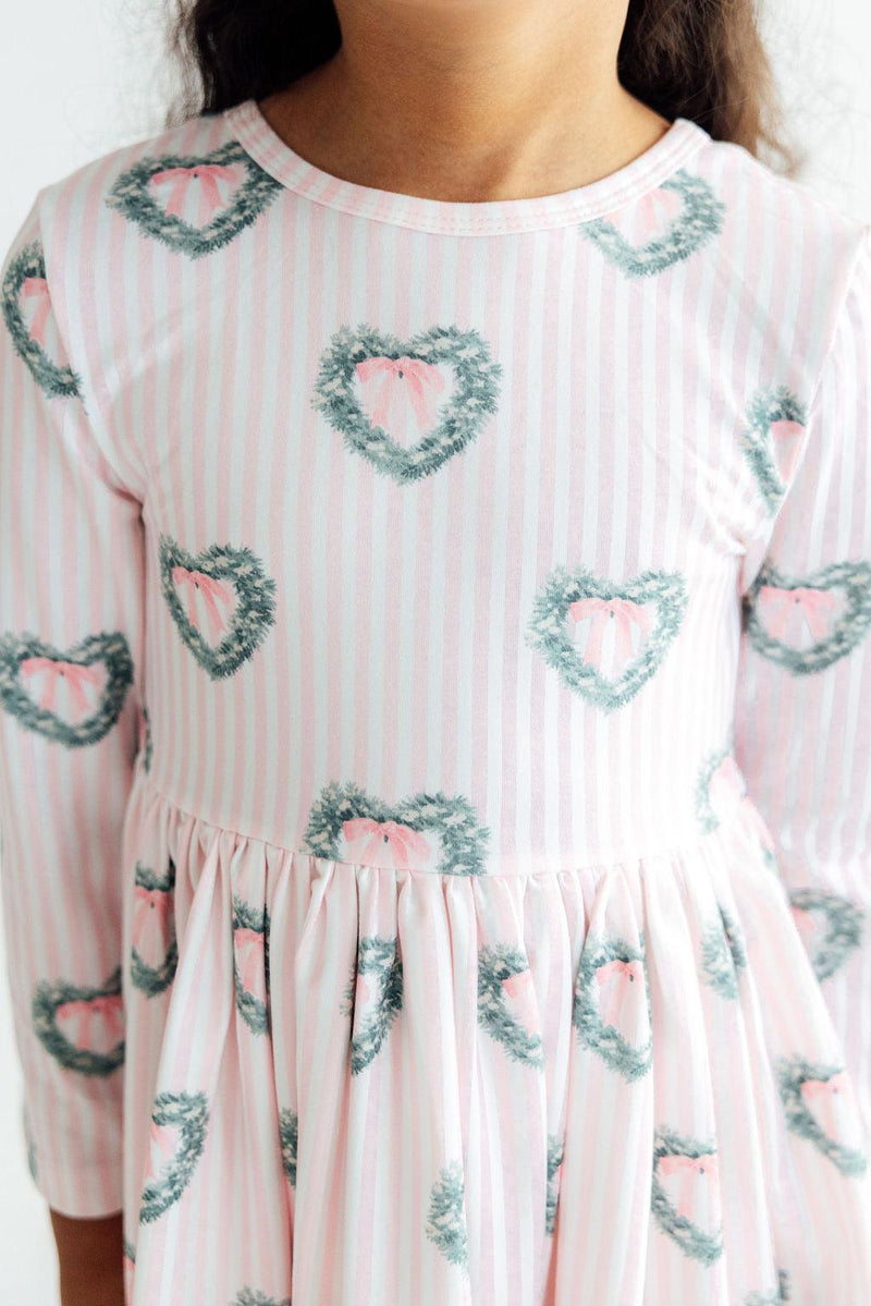 Christmas Charm Long Sleeve Ruffle Hem Twirl Dress - The Palm Beach Baby