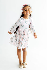Christmas Charm Long Sleeve Ruffle Hem Twirl Dress - The Palm Beach Baby