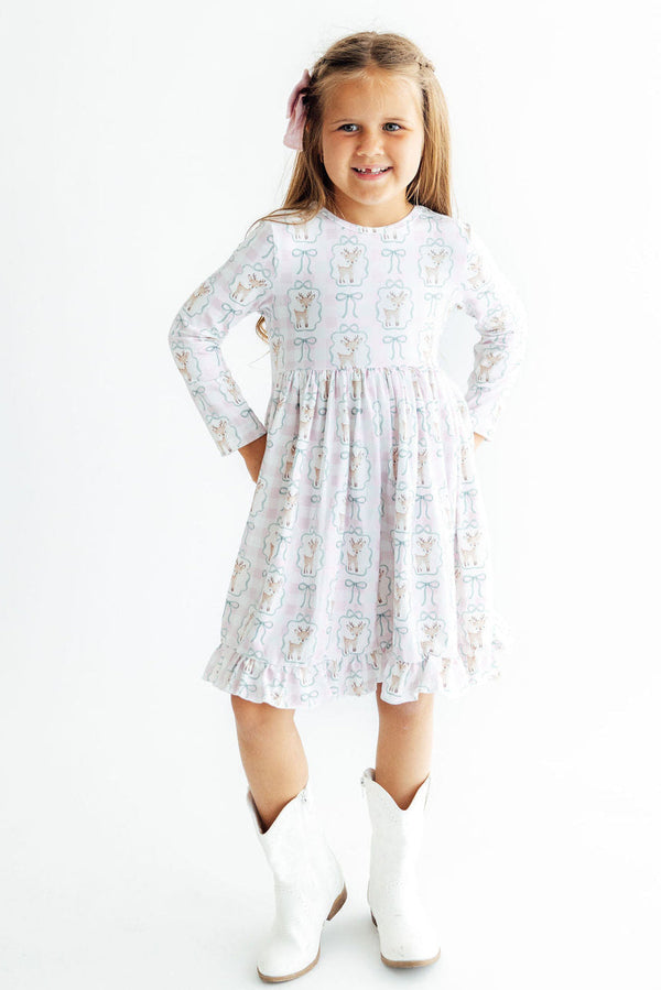 Woodland Whimsy Long Sleeve Ruffle Hem Twirl Dress