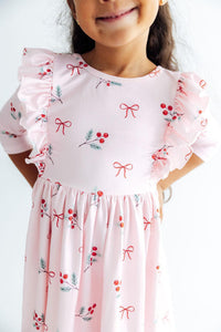 Winter Berries 3/4 Sleeve Ruffle Twirl Dress - The Palm Beach Baby
