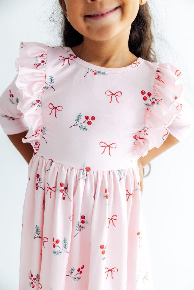 Winter Berries 3/4 Sleeve Ruffle Twirl Dress - The Palm Beach Baby