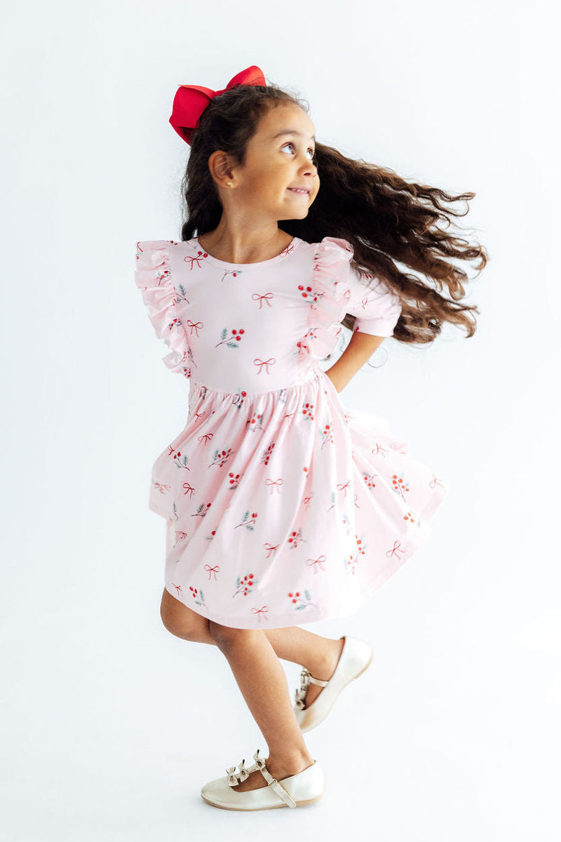 Winter Berries 3/4 Sleeve Ruffle Twirl Dress - The Palm Beach Baby