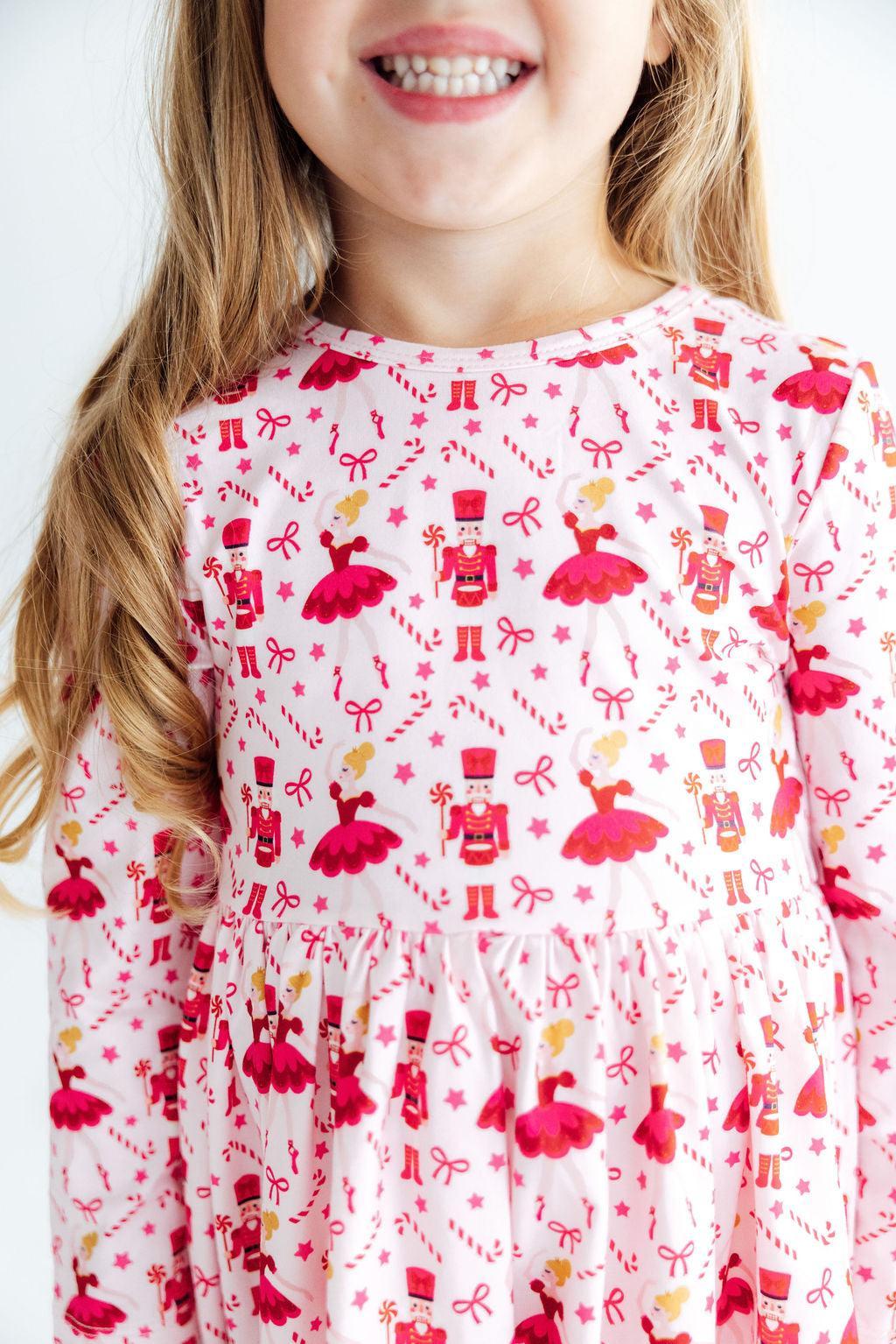 Candy Cane Ballet Long Sleeve Twirl Dress with scoop back, ballet neckline and full twirl skirt.