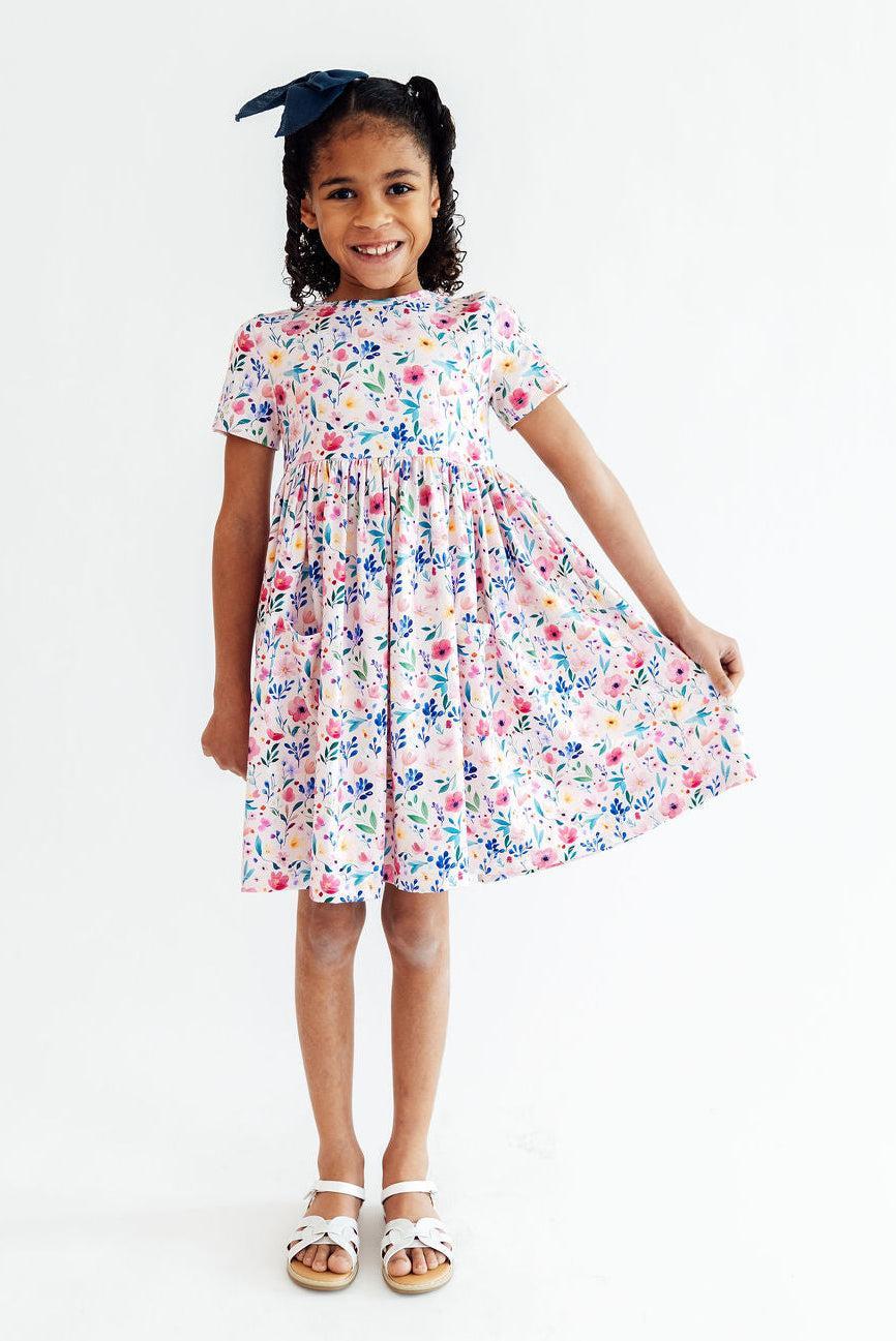 Morning Meadows Short Sleeve Pocket Twirl Dress for Girls - The Palm Beach Baby Mila & Rose ®