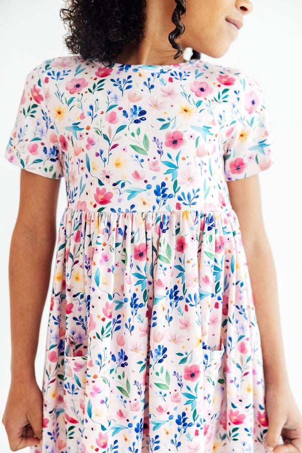 Morning Meadows Short Sleeve Pocket Twirl Dress for Girls - The Palm Beach Baby Mila & Rose ®