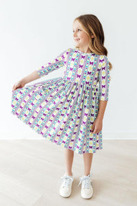 Mardi Gras 3/4 Sleeve Pocket Twirl Dress for Little Girls - The Palm Beach Baby Mila & Rose ®