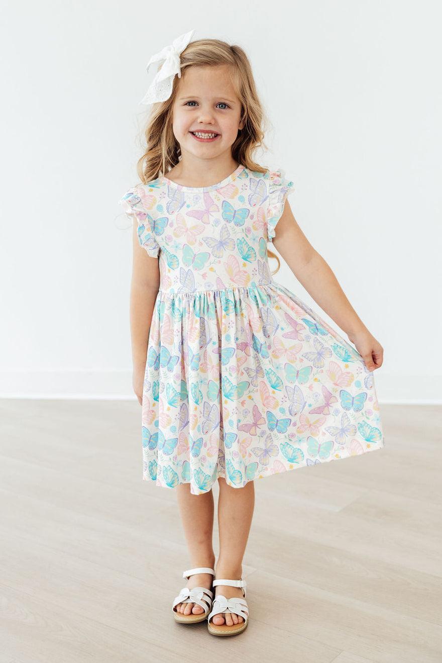 Fluttering Butterflies Flutter Sleeve Twirl Dress - The Palm Beach Baby Mila & Rose ®