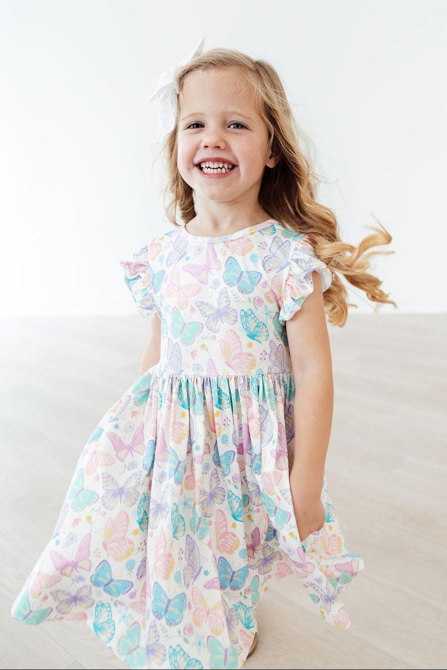 Fluttering Butterflies Flutter Sleeve Twirl Dress - The Palm Beach Baby Mila & Rose ®