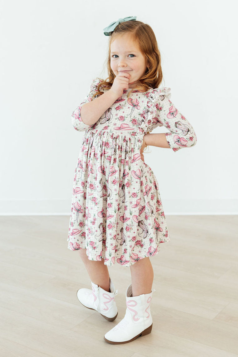 Cowgirl Cutie 3/4 Sleeve Ruffle Twirl Dress - The Palm Beach Baby Mila & Rose ®