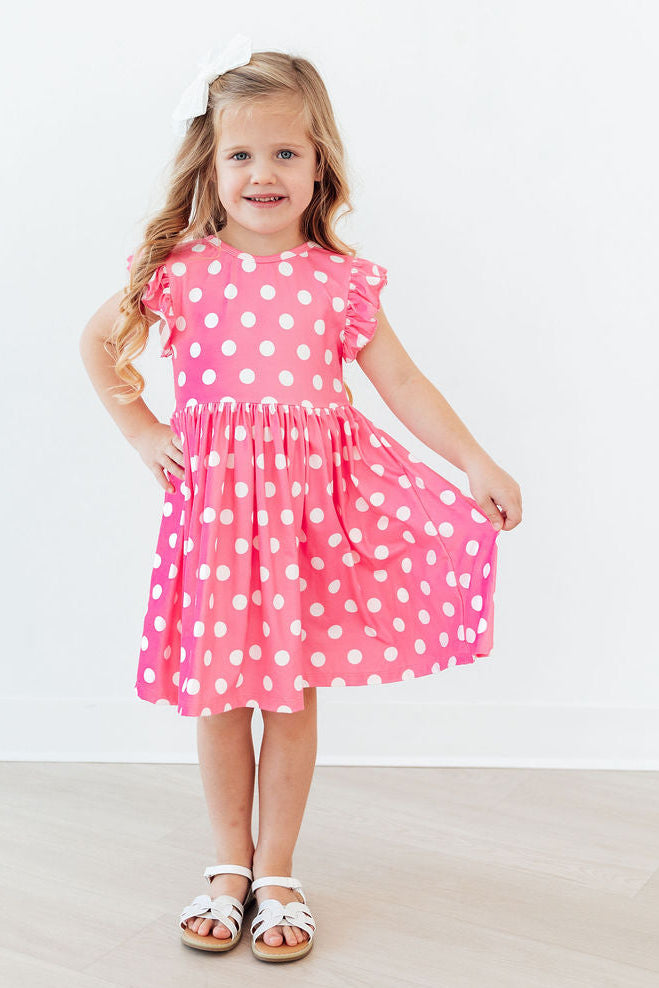 Pink Polka Dots Flutter Sleeve Twirl Dress - The Palm Beach Baby Mila & Rose ®