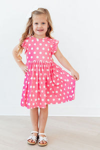 Pink Polka Dots Flutter Sleeve Twirl Dress - The Palm Beach Baby Mila & Rose ®