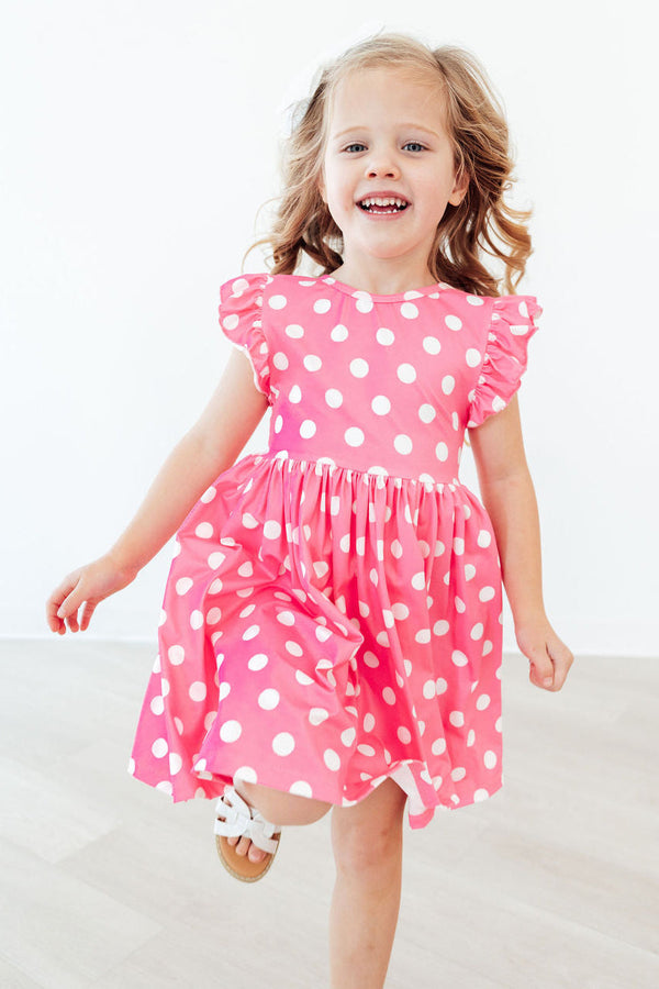Pink Polka Dots Flutter Sleeve Twirl Dress - The Palm Beach Baby Mila & Rose ®