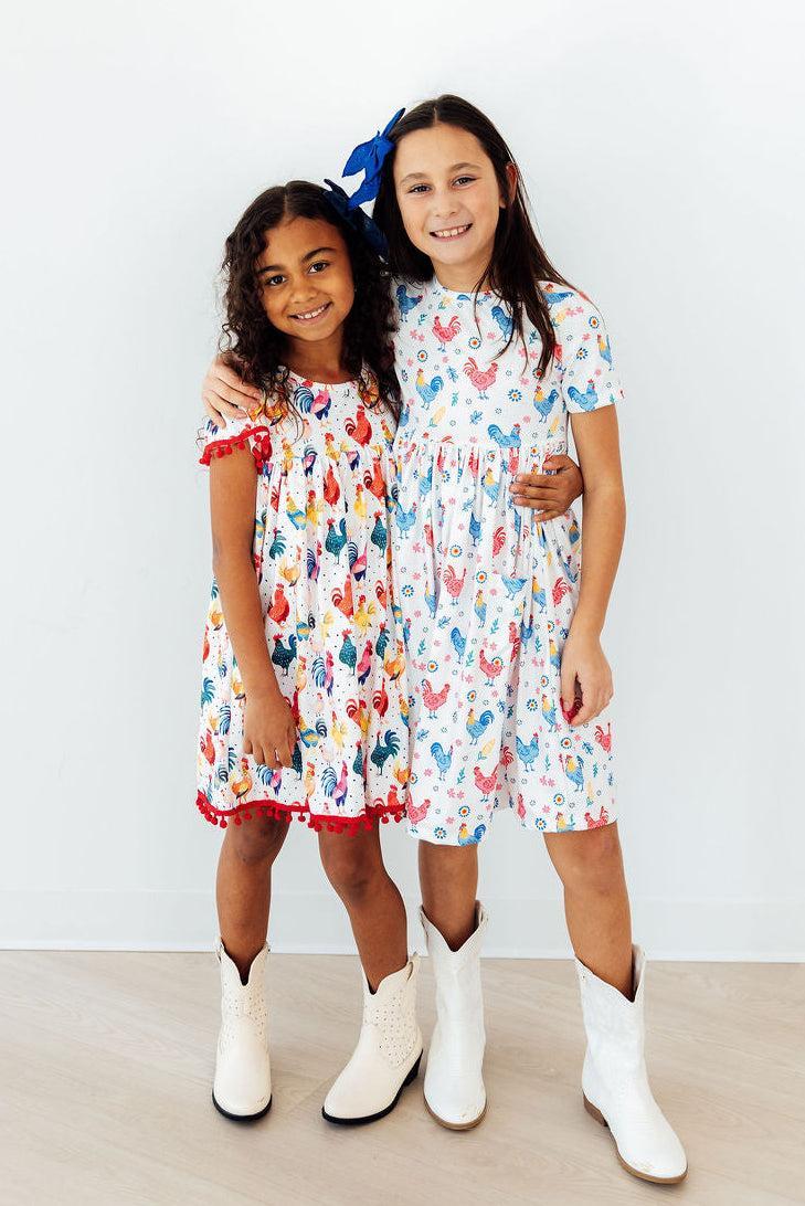Rooster Cute Pom Pom Dress for Girls - The Palm Beach Baby Mila & Rose ®