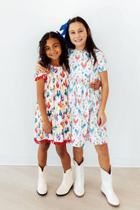 Rooster Cute Pom Pom Dress for Girls - The Palm Beach Baby Mila & Rose ®